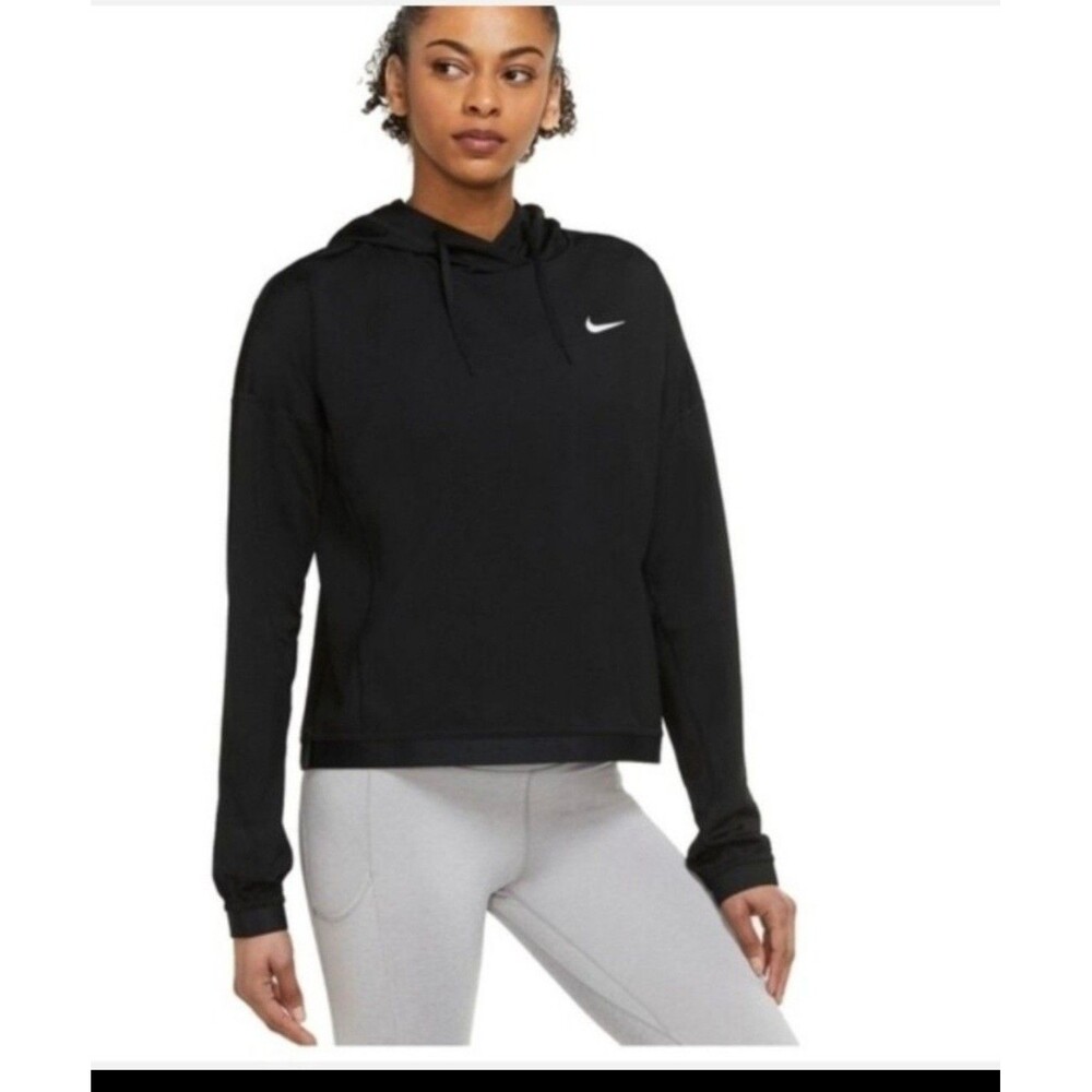 Nike Therma-FIT Women's Black Fleece Pullover Hoodie S Logo Running Long Sleeve